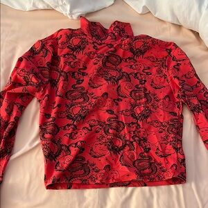 Bershka Women’s Red Dragon Print Turtleneck Top